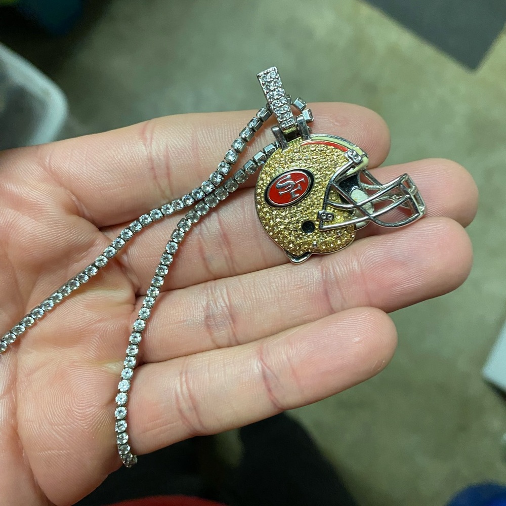 Gold and Silver San Francisco 49ers Football Helmet Pendant Necklace NFL